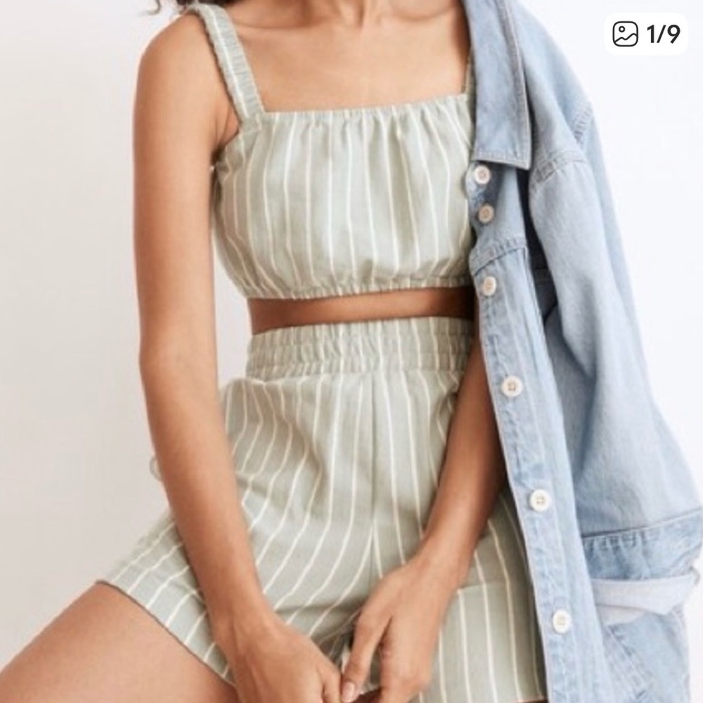 Madewell Sage Green & White Striped Knit Two-Piece Set